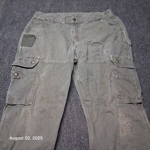 Carhartt B342 Ripstop Canvas Cargo Work Pants Carpenter Mens Size 36x31 Moss